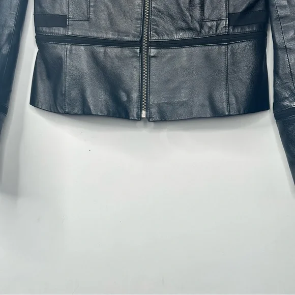 Danier Womans Leather Jacket Moto Biker Classic Zip Up Fitted Crop Black Size XS - Picture 6 of 8